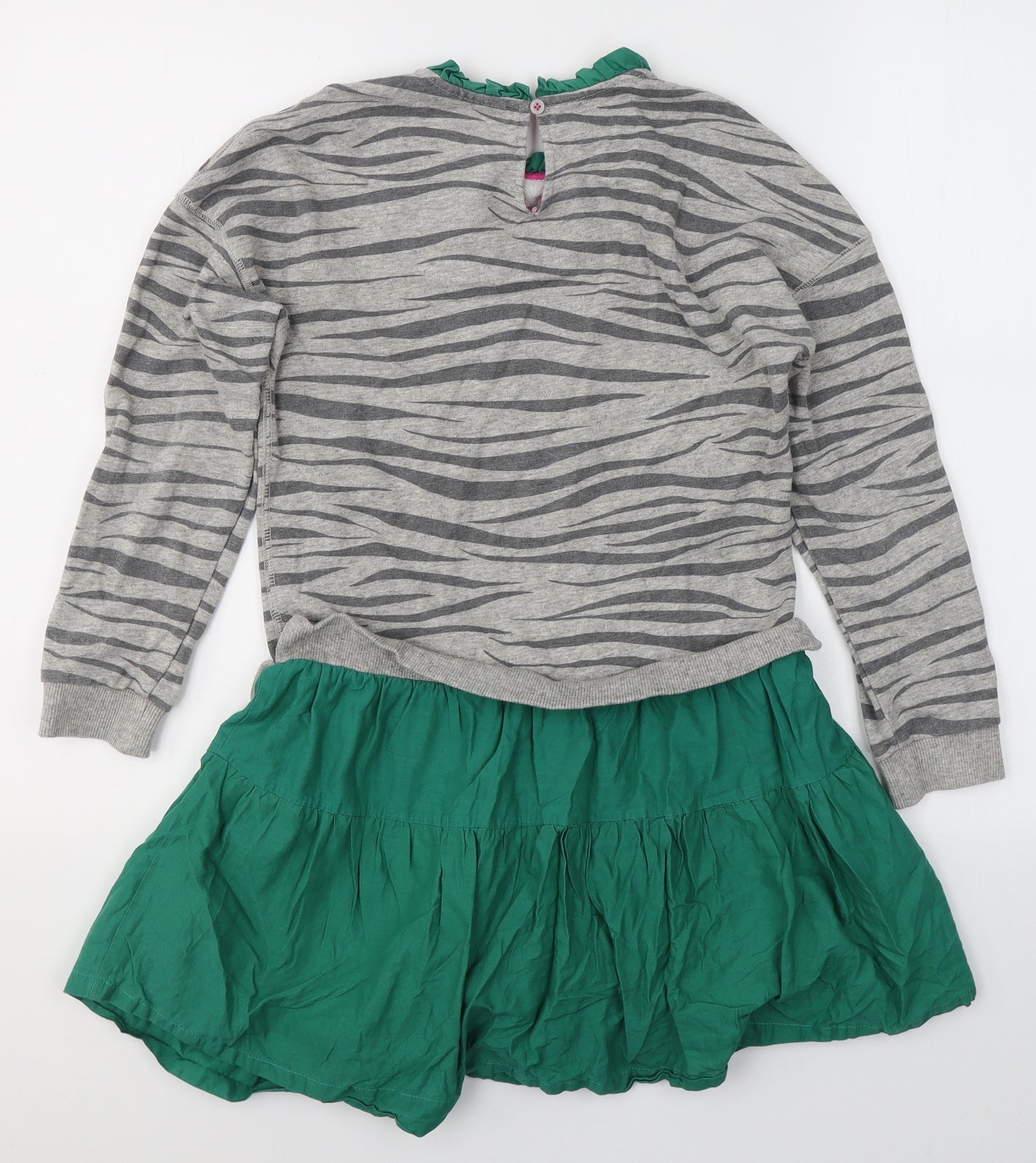 Mini Boden Girls Grey Animal Print Cotton Fit & Flare  Size 9-10 Years  High Neck