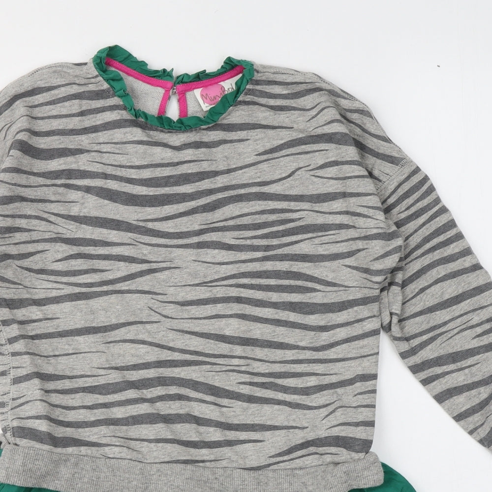 Mini Boden Girls Grey Animal Print Cotton Fit & Flare  Size 9-10 Years  High Neck