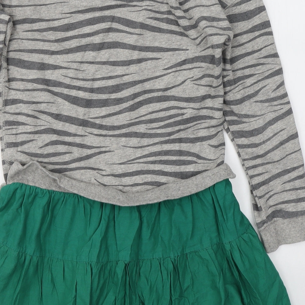 Mini Boden Girls Grey Animal Print Cotton Fit & Flare  Size 9-10 Years  High Neck