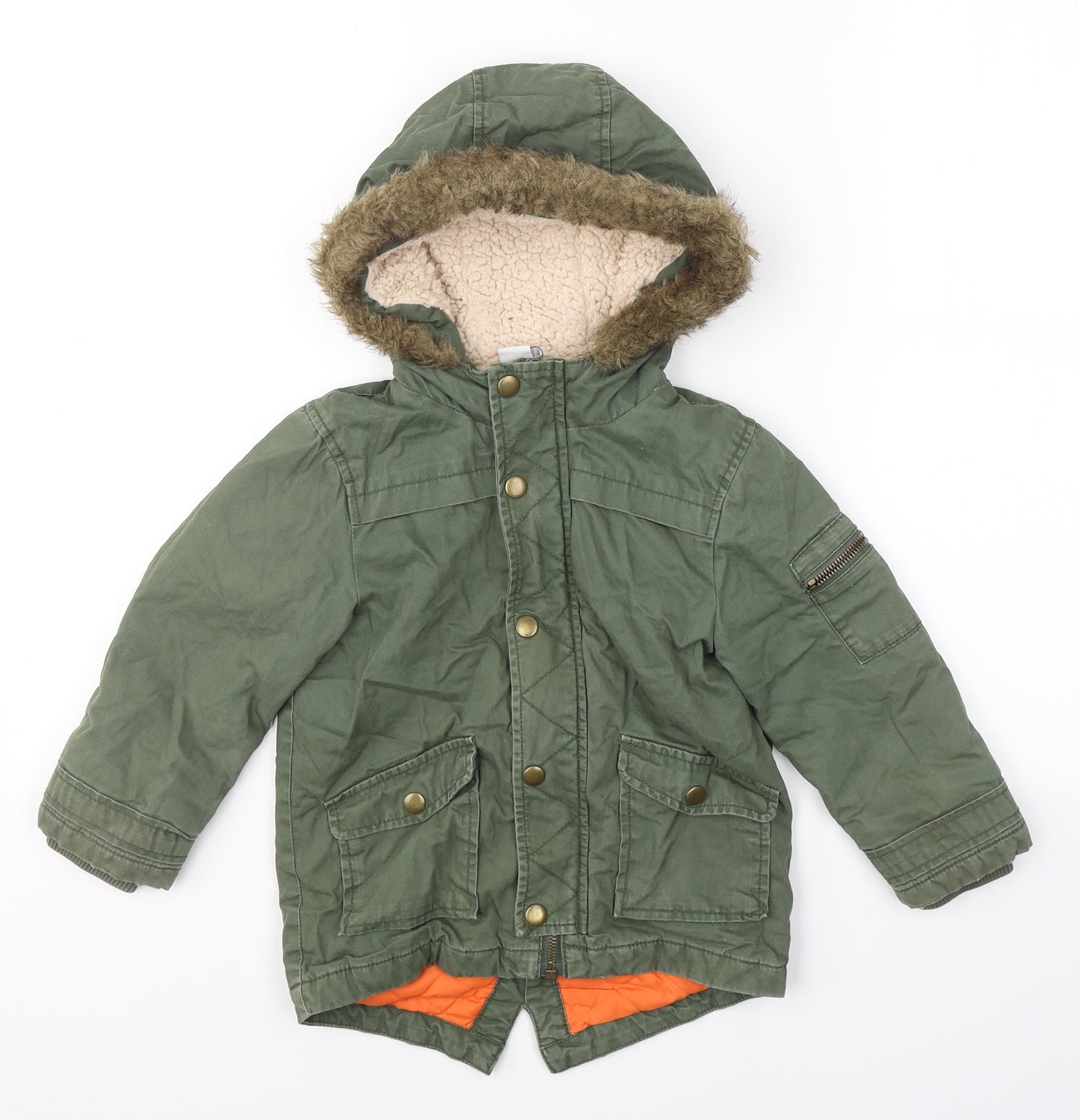 Mini Club Boys Green   Parka Coat Size 3-4 Years  Zip
