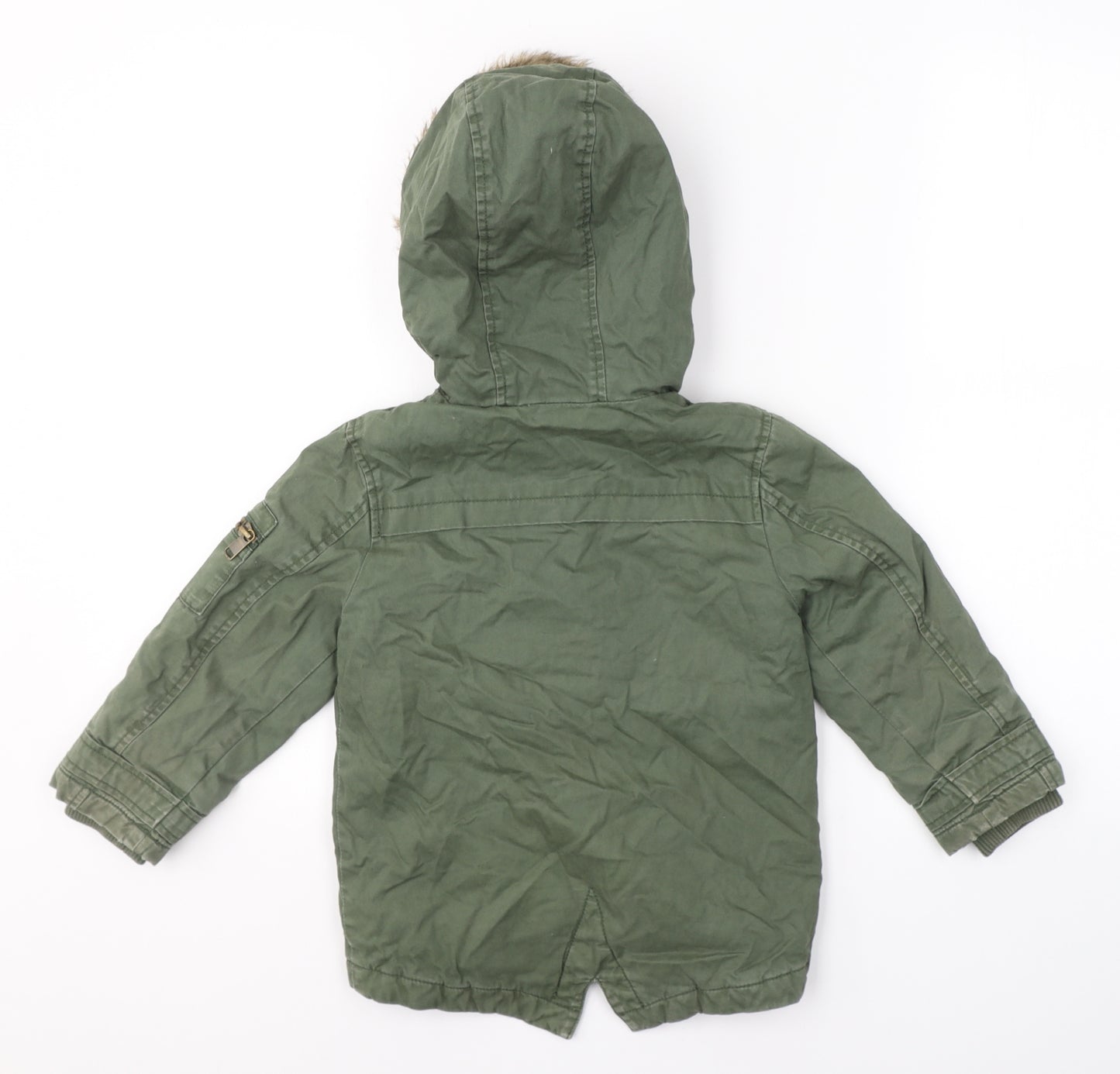 Mini Club Boys Green   Parka Coat Size 3-4 Years  Zip