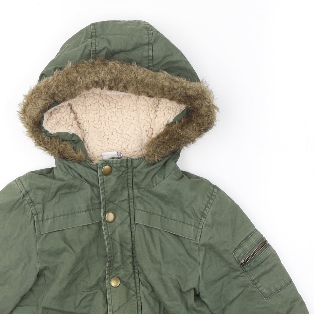 Mini Club Boys Green   Parka Coat Size 3-4 Years  Zip