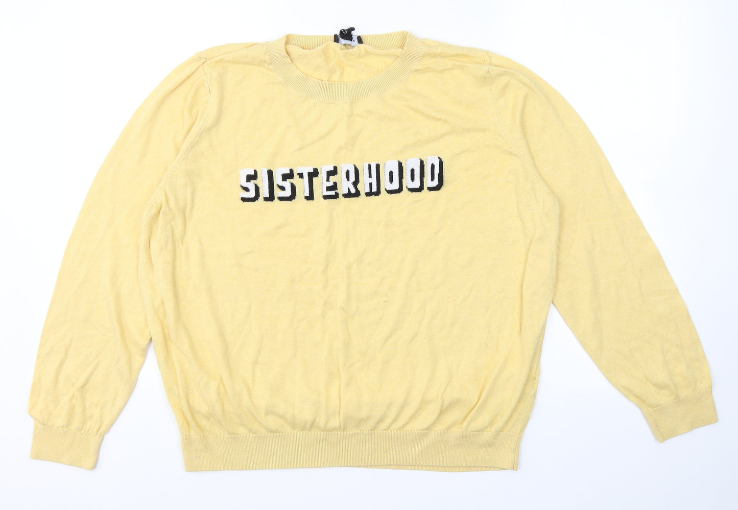 New Look Womens Yellow Round Neck  Cotton Pullover Jumper Size 18   - Sisterhood