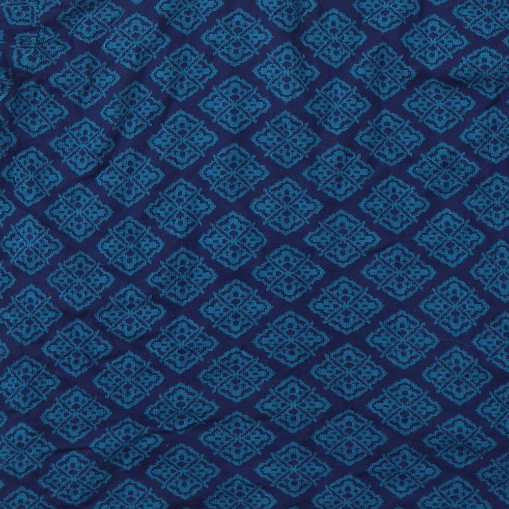 Lands' End Womens Blue V-Neck Geometric Cotton Pullover Jumper Size L