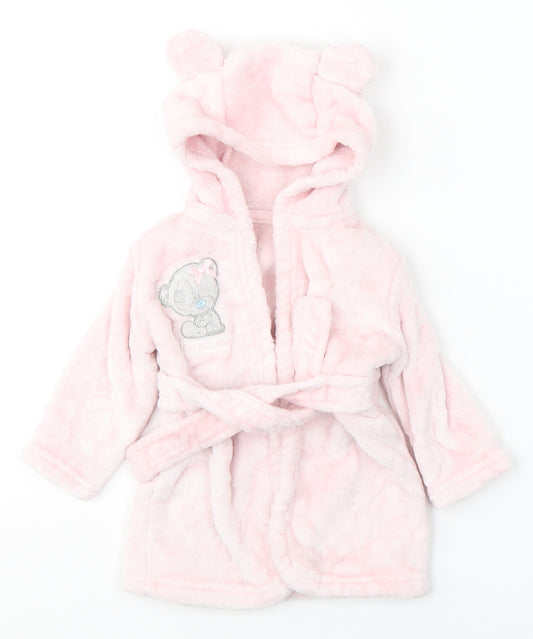 Front view of George girls’ pink solid polyester kimono robe, size 3-6, months - teddy
