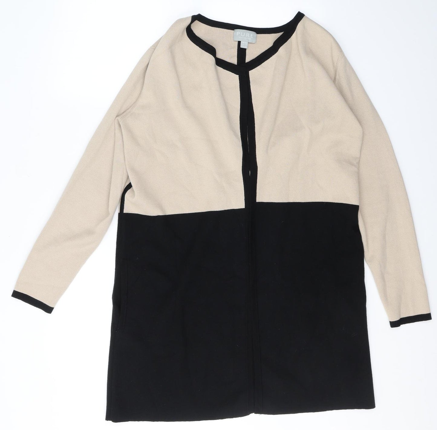 PURE Collection Womens Black V-Neck Striped Cotton Cardigan Jumper Size 12   - Beige and Black