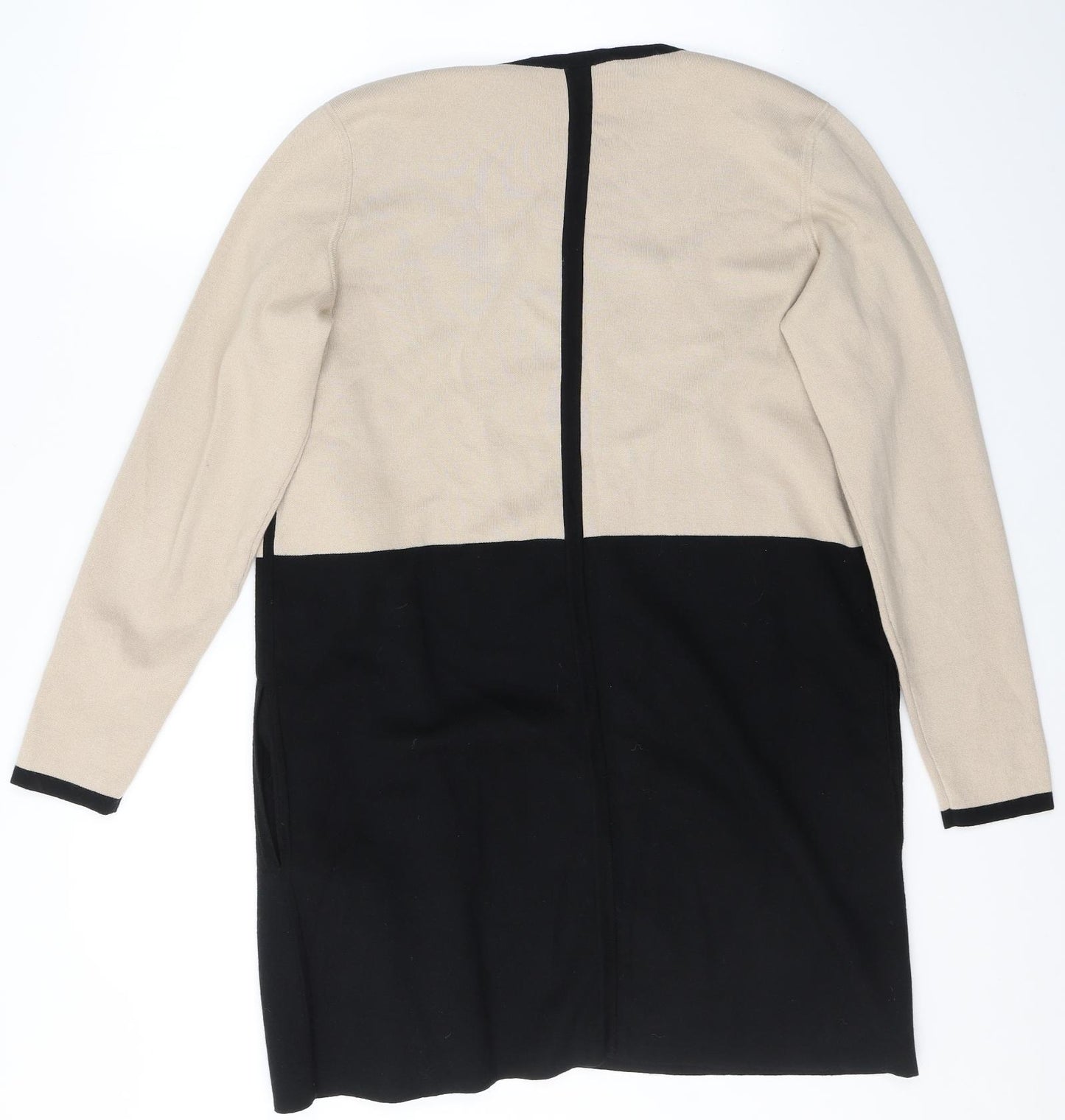 PURE Collection Womens Black V-Neck Striped Cotton Cardigan Jumper Size 12   - Beige and Black