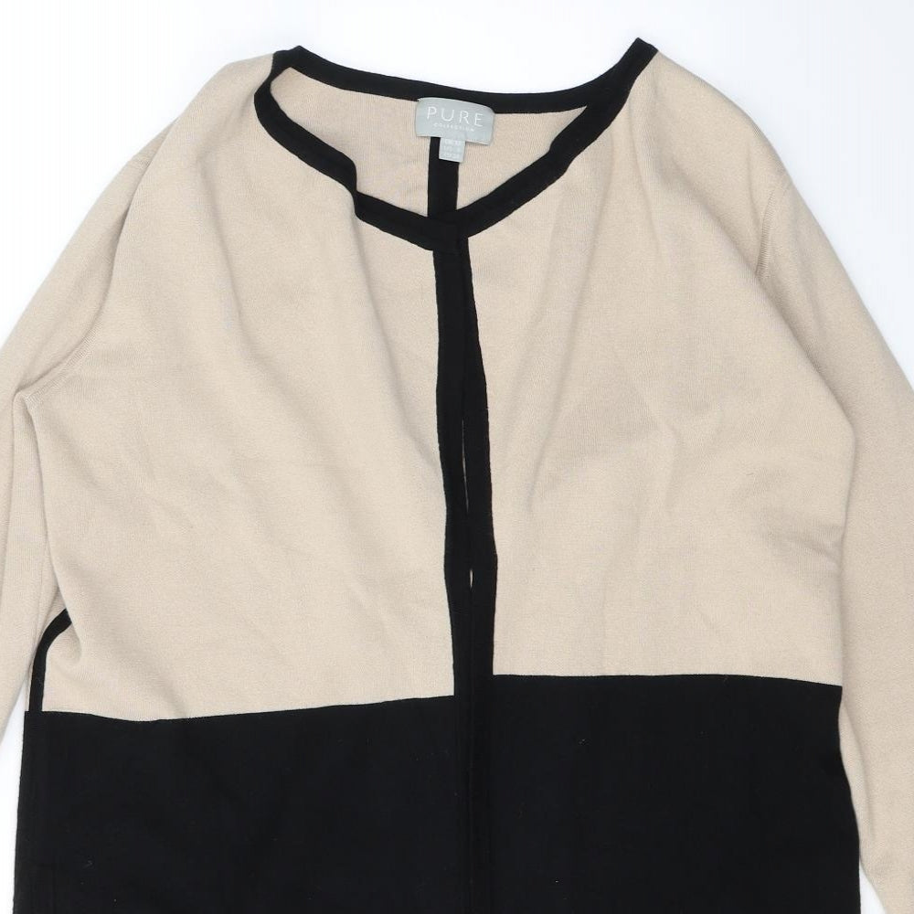 PURE Collection Womens Black V-Neck Striped Cotton Cardigan Jumper Size 12   - Beige and Black