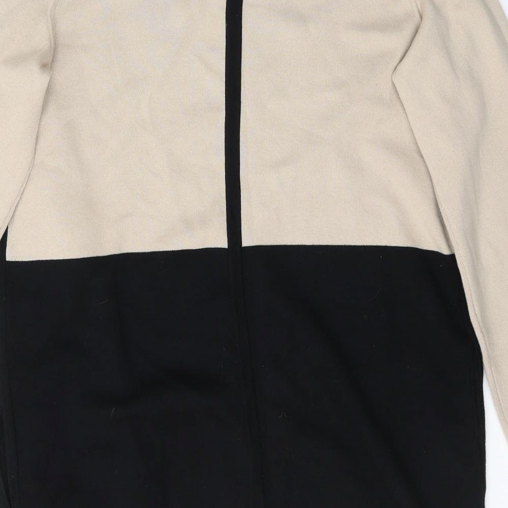 PURE Collection Womens Black V-Neck Striped Cotton Cardigan Jumper Size 12   - Beige and Black