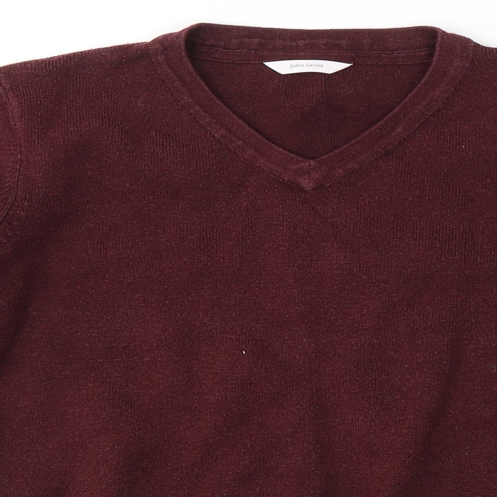 John Lewis Boys Red V-Neck  Acrylic Pullover Jumper Size 9-10 Years