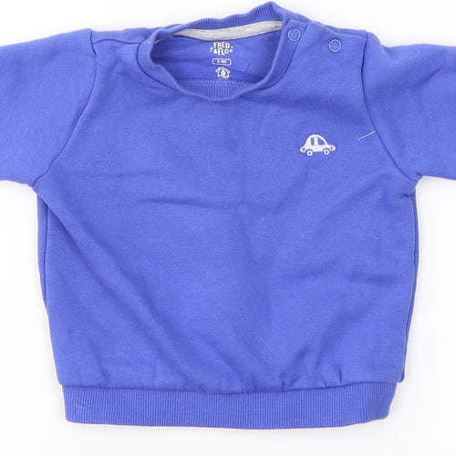 F&F Boys Blue  Cotton Pullover Jumper Size 3-6 Months   - car