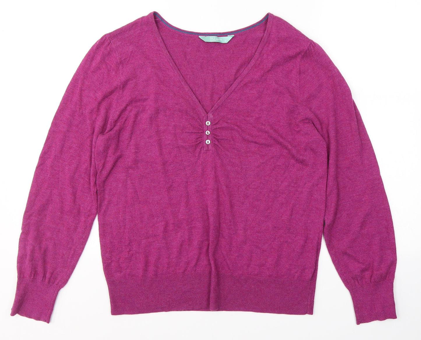 TU Womens Pink V-Neck  Viscose Pullover Jumper Size 14