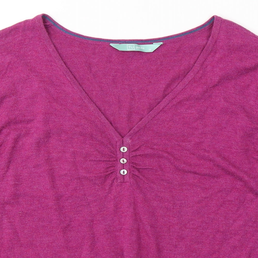 TU Womens Pink V-Neck  Viscose Pullover Jumper Size 14
