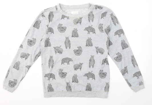 Front view of Next women’s grey solid polyester top pyjama top, size XS, - bear