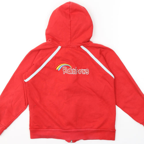Girlguiding UK Girls Red  Cotton Pullover Hoodie Size M  Zip - Rainbow