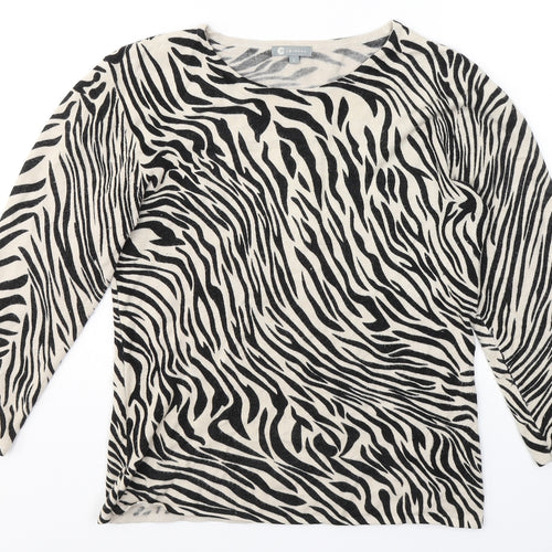 Maimoda Womens Beige Animal Print Viscose Basic Blouse Size L Round Neck