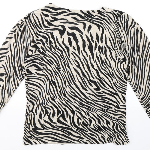 Maimoda Womens Beige Animal Print Viscose Basic Blouse Size L Round Neck