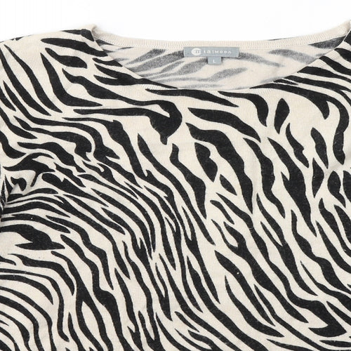 Maimoda Womens Beige Animal Print Viscose Basic Blouse Size L Round Neck