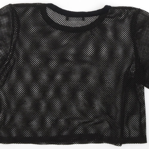 PRETTYLITTLETHING Womens Black  Polyester Basic T-Shirt Size 12 Round Neck - Crop top