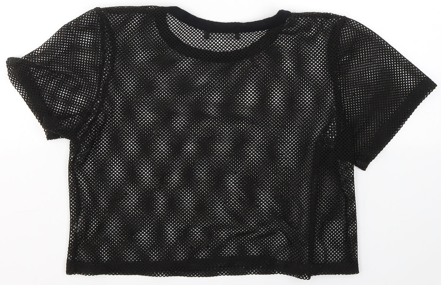 PRETTYLITTLETHING Womens Black  Polyester Basic T-Shirt Size 12 Round Neck - Crop top