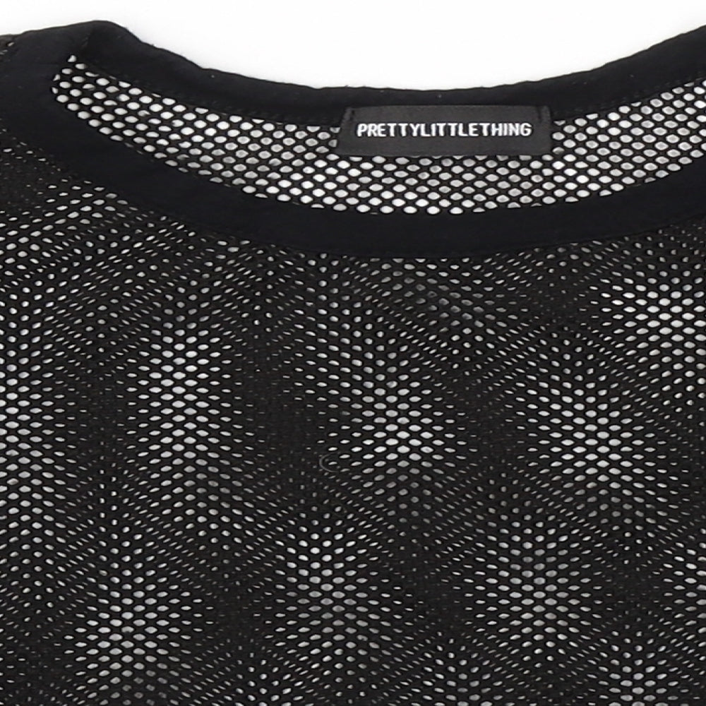 PRETTYLITTLETHING Womens Black  Polyester Basic T-Shirt Size 12 Round Neck - Crop top