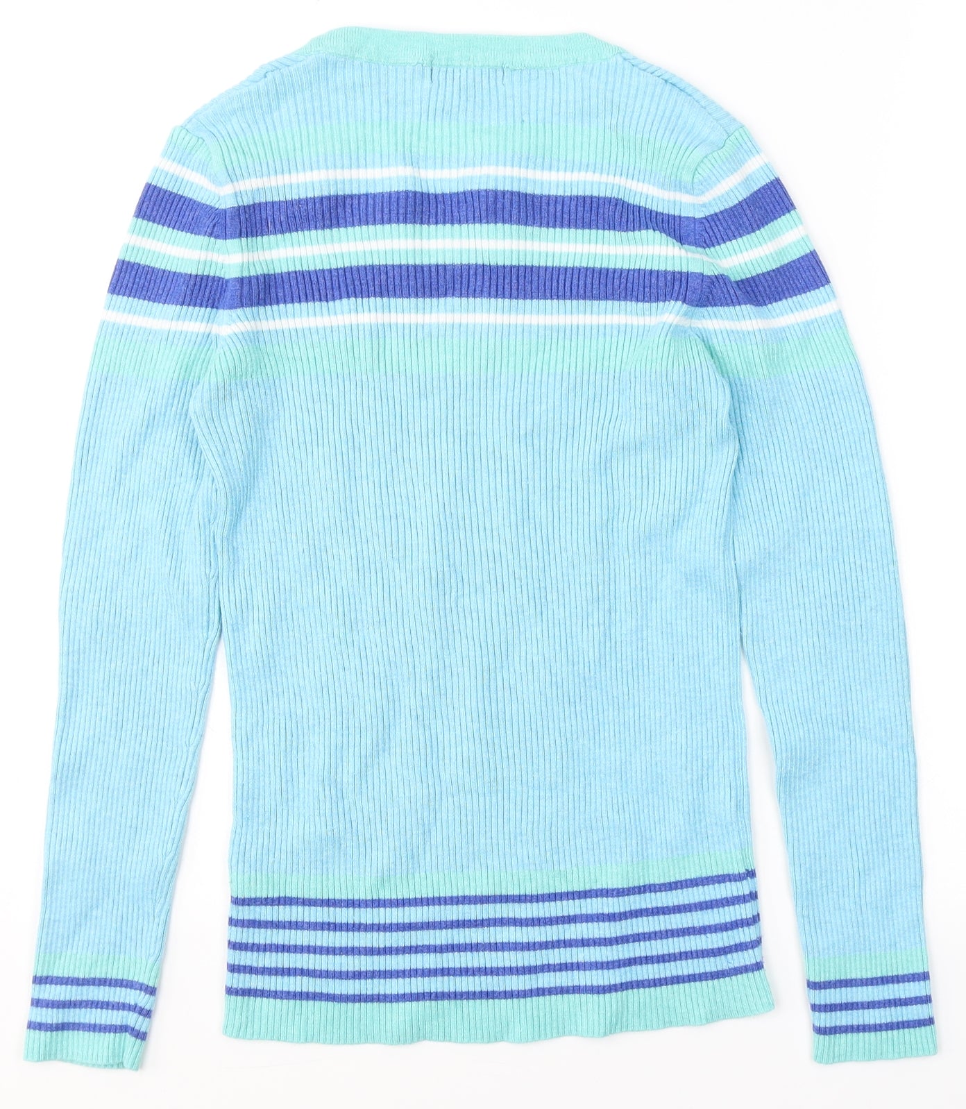 M&Co Womens Blue Round Neck Striped Viscose Pullover Jumper Size 10