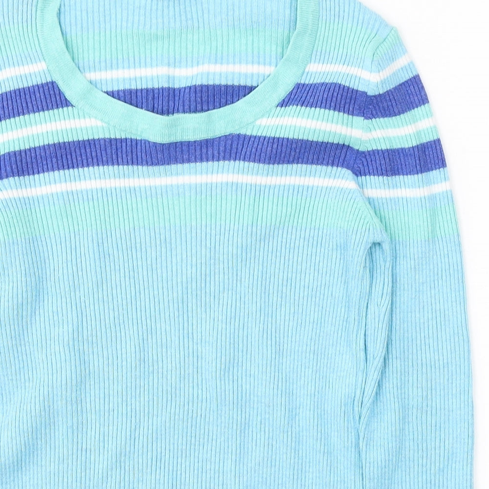 M&Co Womens Blue Round Neck Striped Viscose Pullover Jumper Size 10