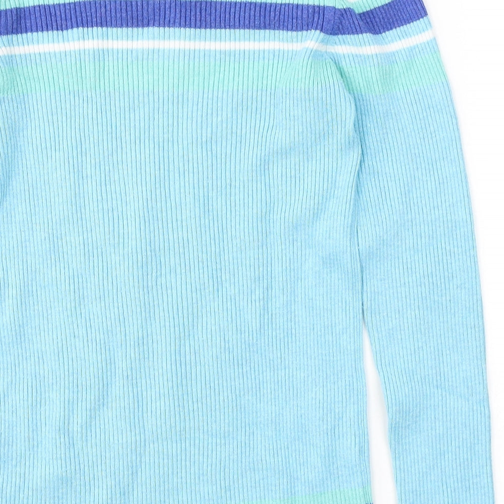 M&Co Womens Blue Round Neck Striped Viscose Pullover Jumper Size 10