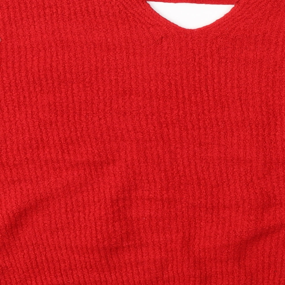 F&F Womens Red V-Neck  Acrylic Pullover Jumper Size 14
