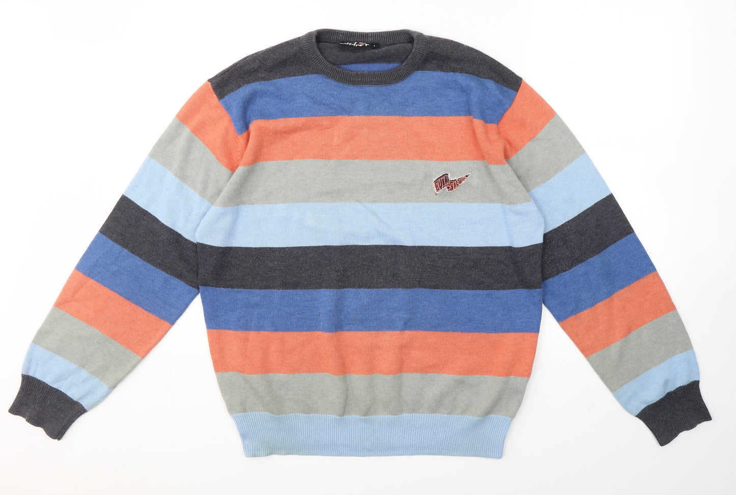Quick Silver Mens Multicoloured Round Neck Striped Acrylic Pullover Jumper Size L
