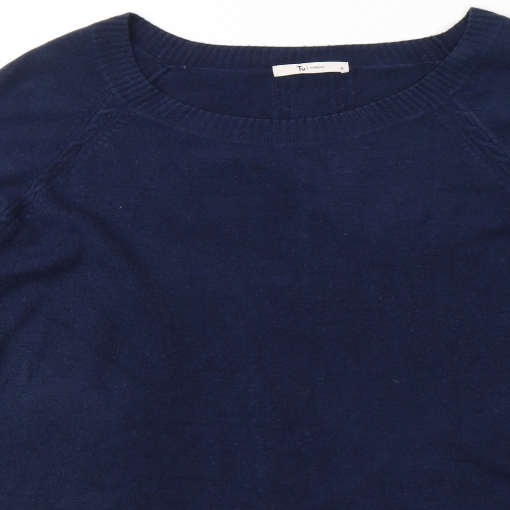 TU Womens Blue Round Neck  Acrylic Pullover Jumper Size 16