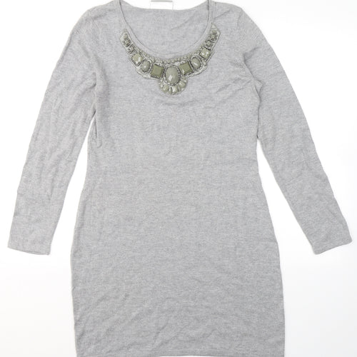Wallis Womens Grey  Cotton A-Line  Size S  Round Neck