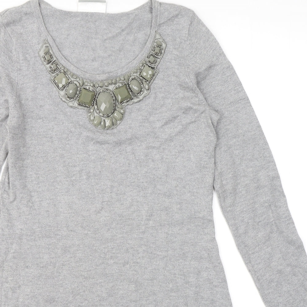 Wallis Womens Grey  Cotton A-Line  Size S  Round Neck