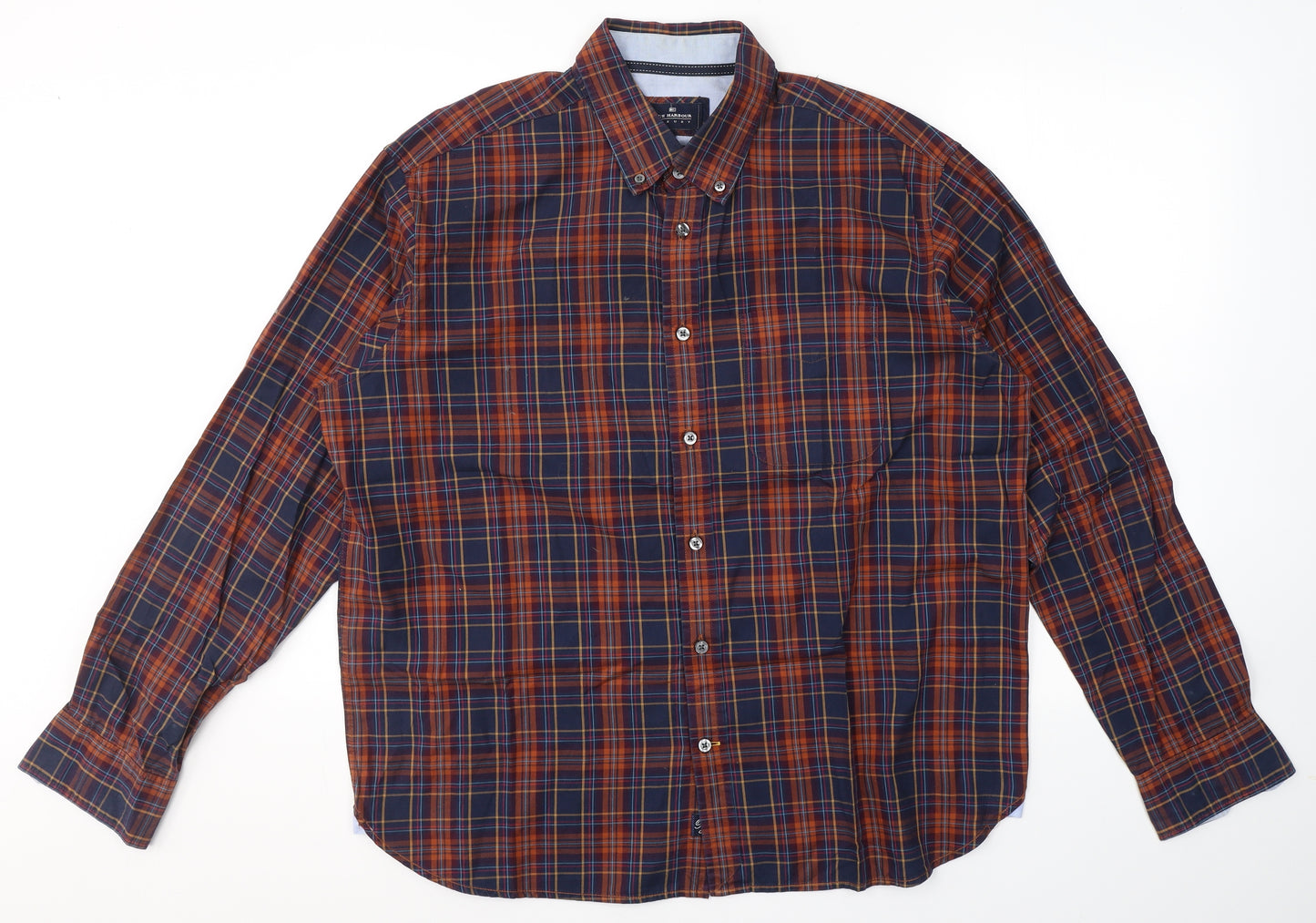Marks and Spencer Mens Multicoloured Plaid Cotton  Button-Up Size XL Collared Button