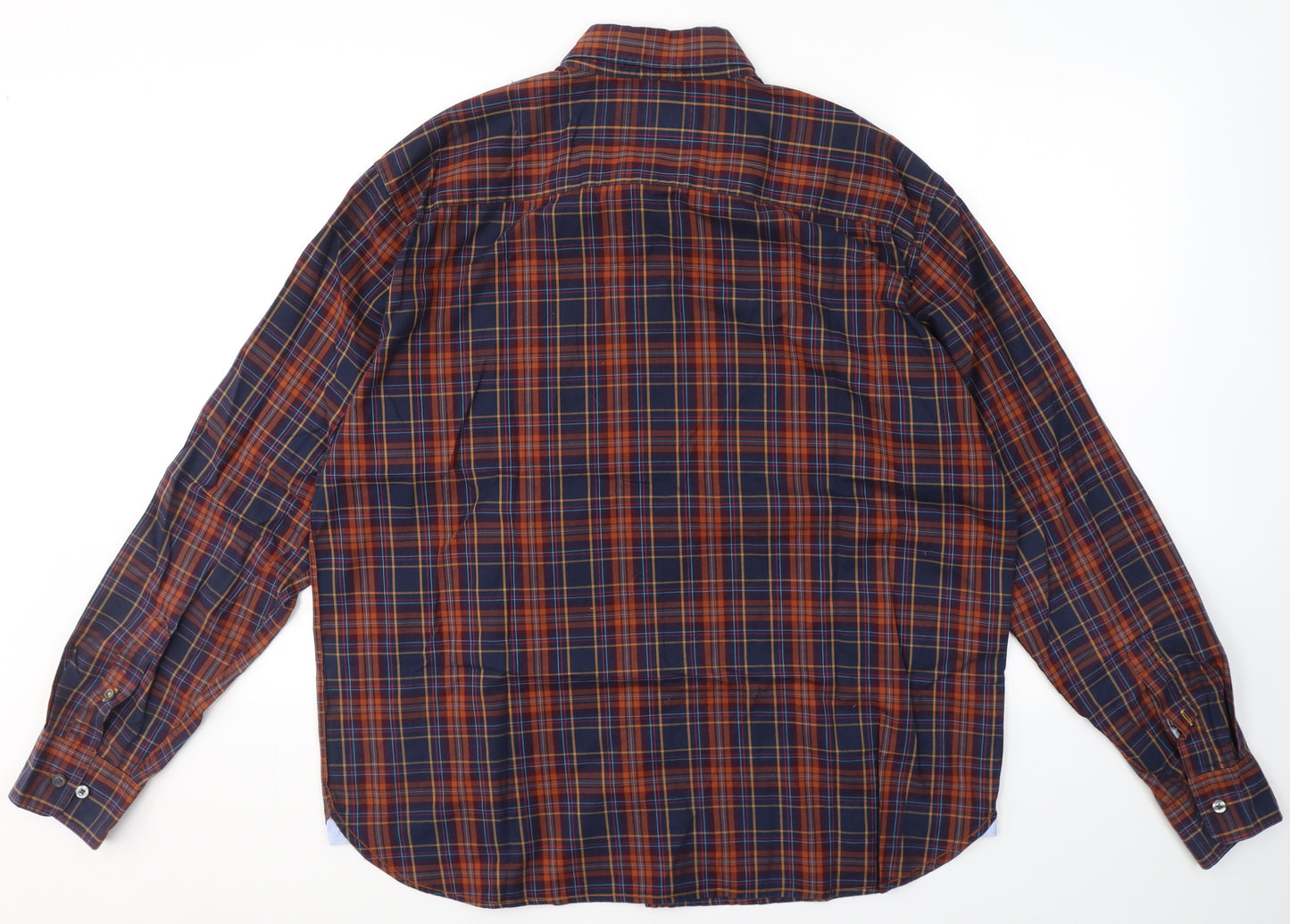 Marks and Spencer Mens Multicoloured Plaid Cotton  Button-Up Size XL Collared Button