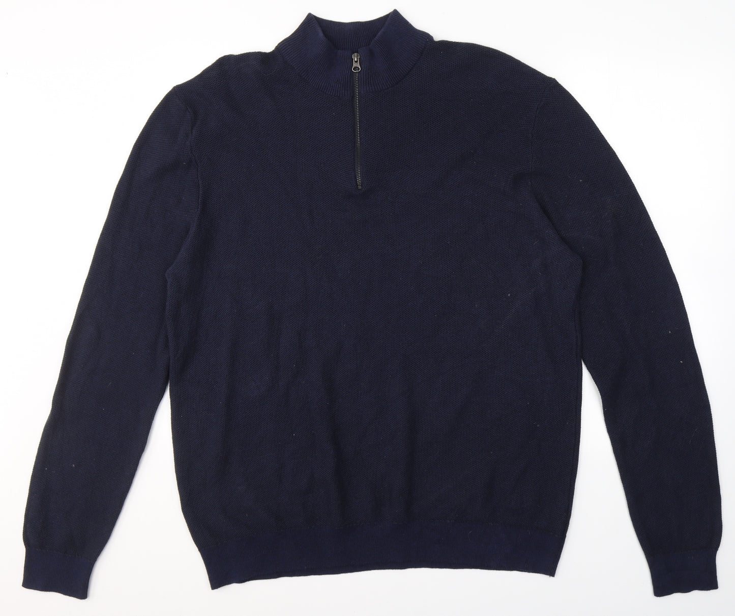 TU Mens Blue High Neck  Cotton Pullover Jumper Size 2XL