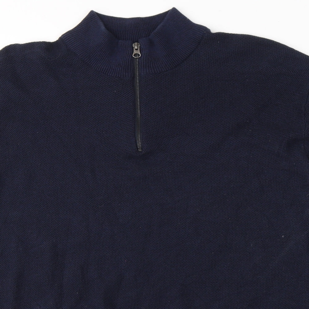 TU Mens Blue High Neck  Cotton Pullover Jumper Size 2XL