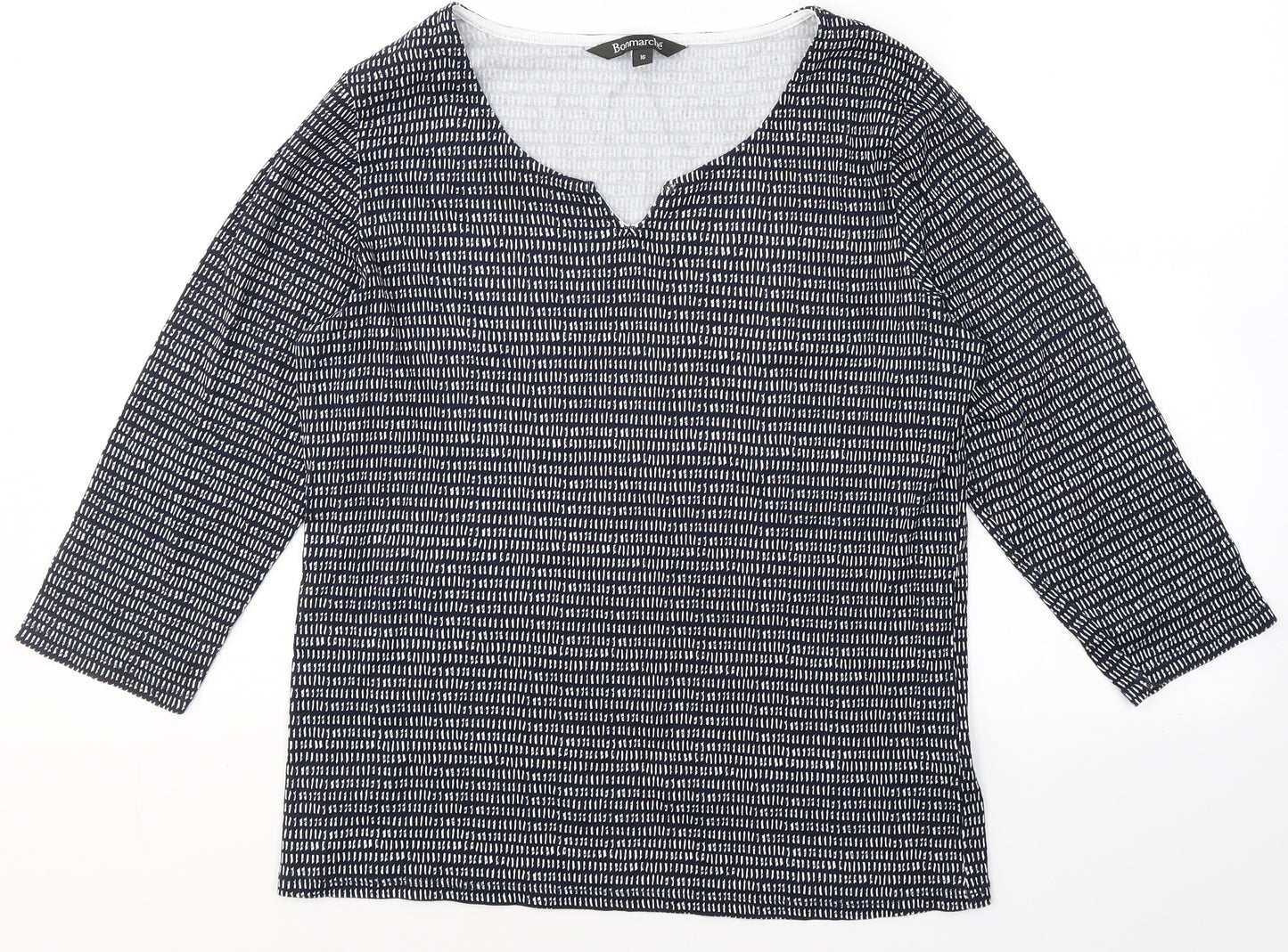Bonmarché Womens Blue Polka Dot Cotton Basic Blouse Size 16 V-Neck