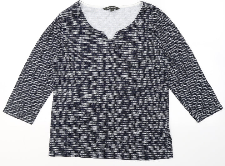 Bonmarché Womens Blue Polka Dot Cotton Basic Blouse Size 16 V-Neck