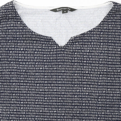 Bonmarché Womens Blue Polka Dot Cotton Basic Blouse Size 16 V-Neck
