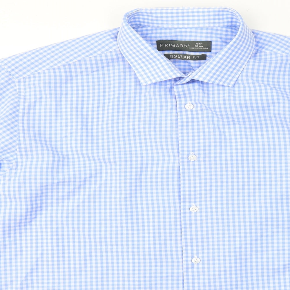 Primark Mens Blue Check Polyester  Button-Up Size 16.5 Collared