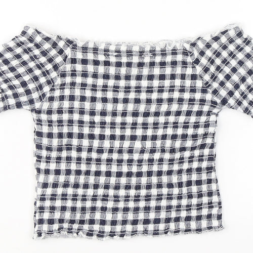 Primark Girls Blue Check Cotton Basic T-Shirt Size 6-7 Years Boat Neck