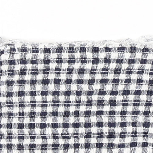 Primark Girls Blue Check Cotton Basic T-Shirt Size 6-7 Years Boat Neck