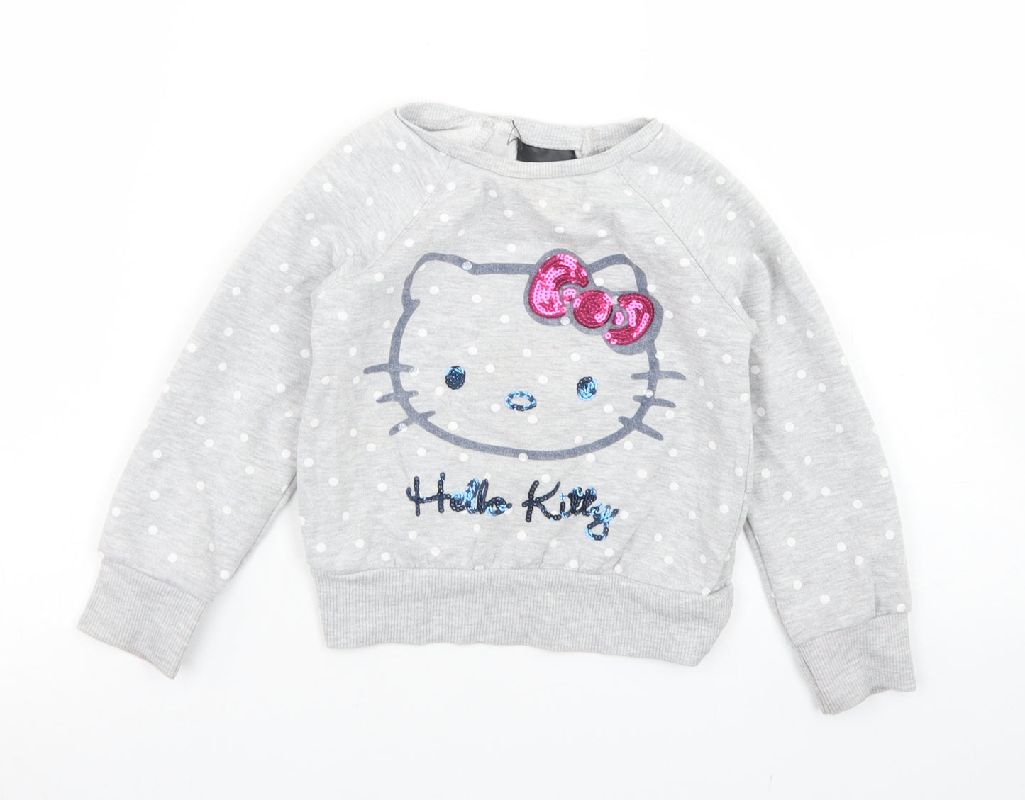 NEXT Girls Grey Polka Dot Cotton Pullover Sweatshirt Size 4 Years   - Hello Kitty
