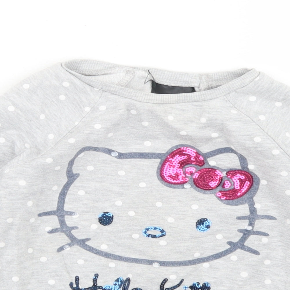 NEXT Girls Grey Polka Dot Cotton Pullover Sweatshirt Size 4 Years   - Hello Kitty