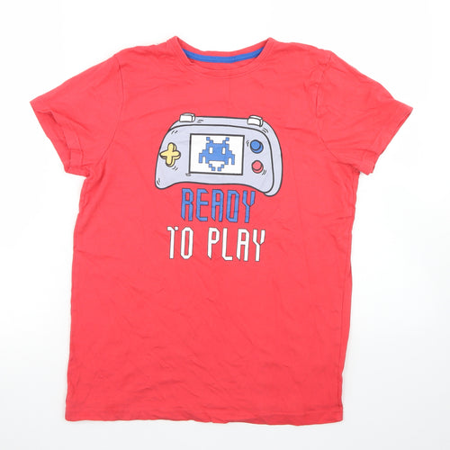 Jeff & Co Boys Red  Cotton Basic T-Shirt Size 11-12 Years Crew Neck  - Gaming