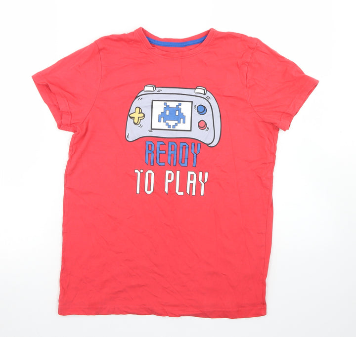Jeff & Co Boys Red Cotton Basic T-Shirt Size 11-12 Years Crew Neck - Gaming
