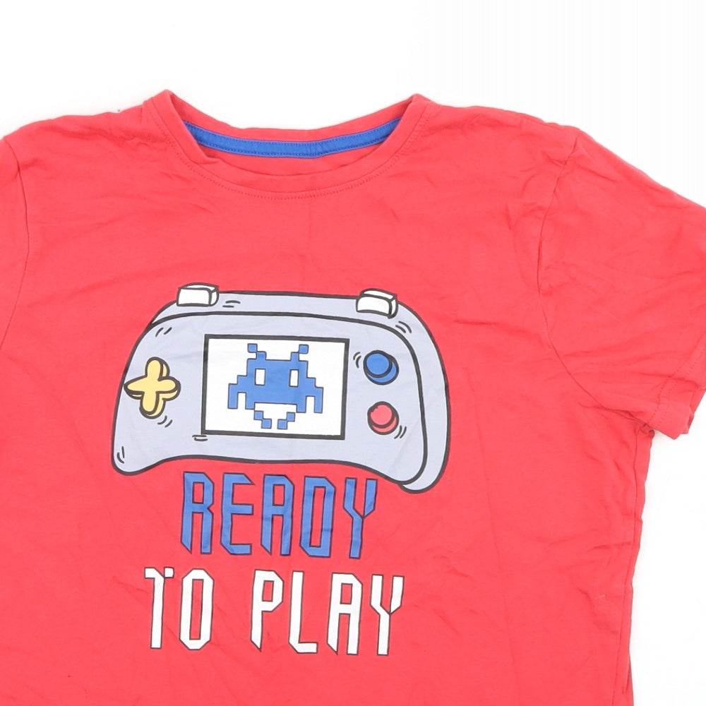 Jeff & Co Boys Red  Cotton Basic T-Shirt Size 11-12 Years Crew Neck  - Gaming