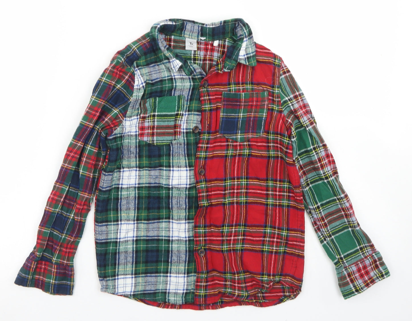 TU Boys Multicoloured Plaid Cotton Basic Button-Up Size 7 Years Collared Button - Chest Pockets