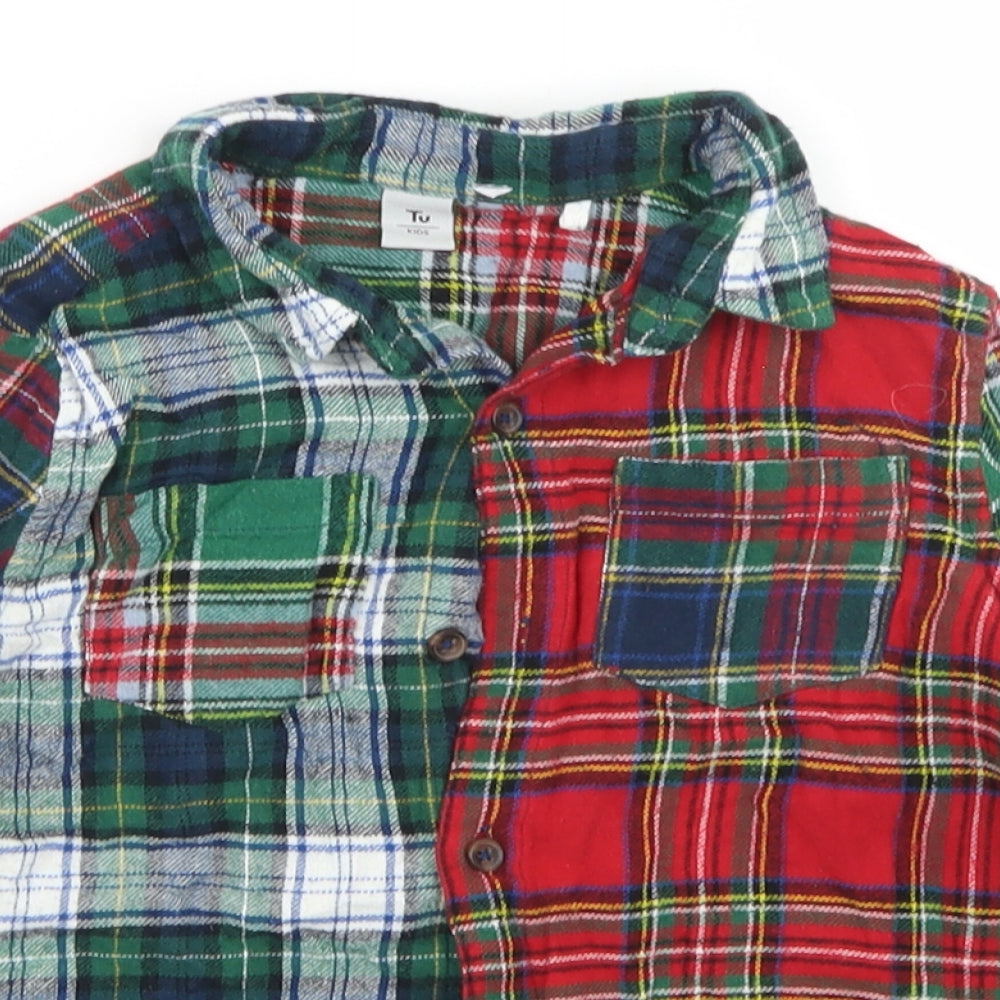 TU Boys Multicoloured Plaid Cotton Basic Button-Up Size 7 Years Collared Button - Chest Pockets